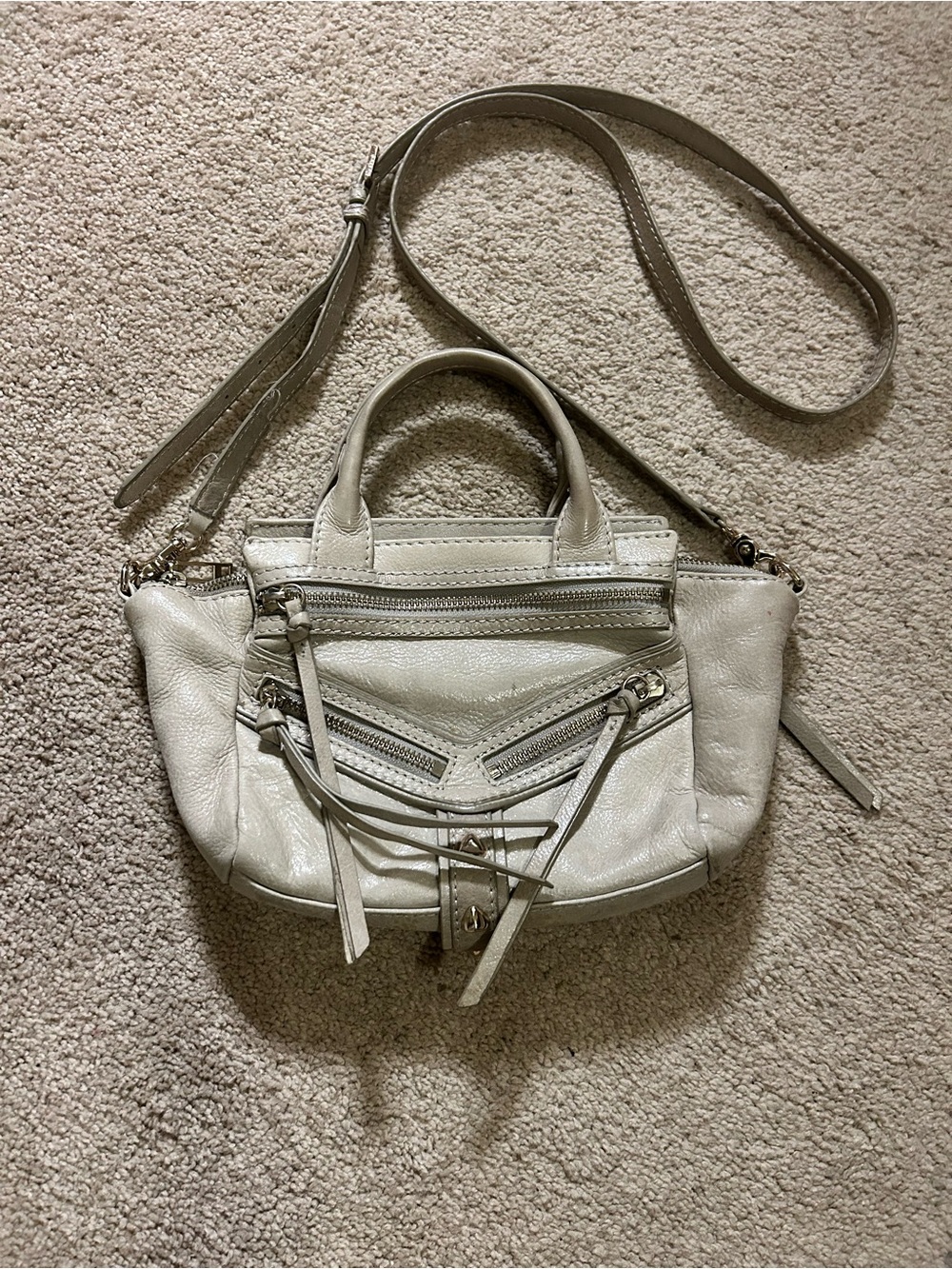 Botkier Trigger leather satchel light beige grey white